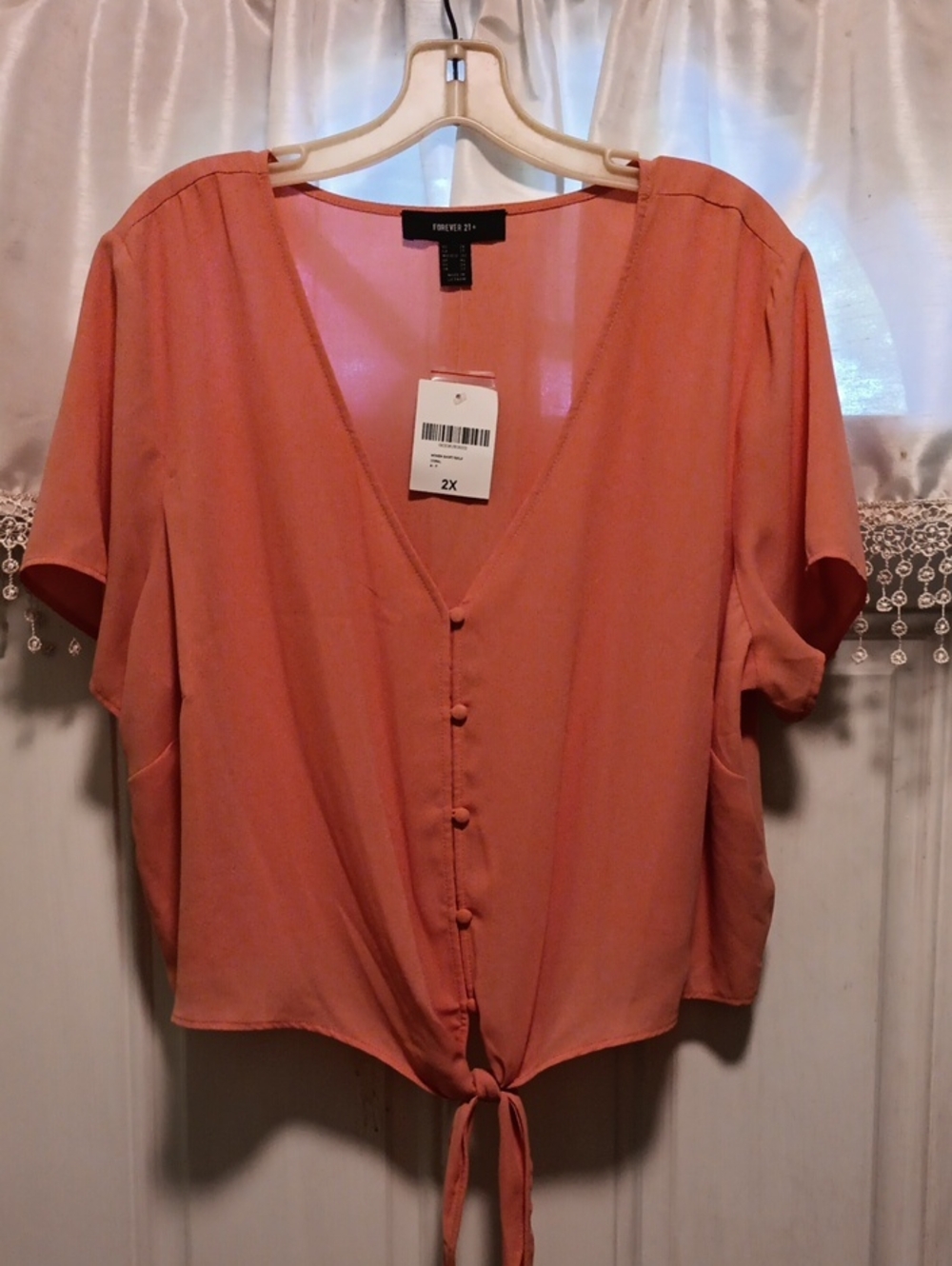 Forever 21 Plus Coral Tie-Front V-Neck Blouse - 2X NWT